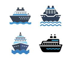 Cruise ship icon set. Flat color design. illustration. Set of ship icons in a style for maritime transportation and travel design vector