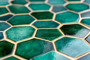 Emerald Green Hexagonal Tiles Creating Stunning Geometric Pattern photo