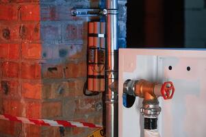 Bomb is planted near ,fire hose. Explosive is indoors. Police investigation. Conception of terror photo