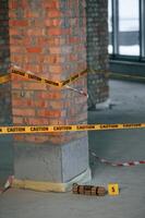 Clue number five. Explosive bomb is indoors. Police ,investigation. Conception of terror photo