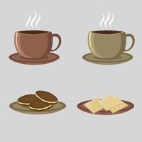 Coffee cups and cookies on a saucer. vector