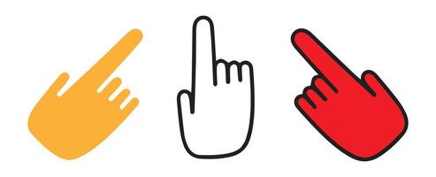 three different hand gestures with different colors vector