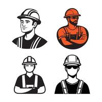four different types of construction workers, including a man in a hard hat vector