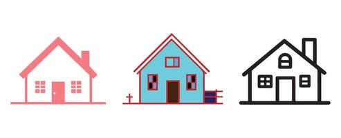 three houses with different colors and sizes vector