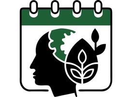A stylized calendar icon features a profile view of a human head. vector