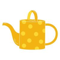 Flat Style Illustration of a Yellow Watering Can with Polka Dots on a White Background vector