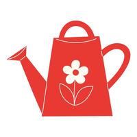 Red Garden Watering Can with a White Flower in Flat Style on a White Background vector