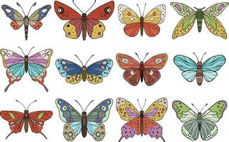 A illustration of colorful butterflies with intricate wing patterns, showcasing a variety of artistic and natural designs vector
