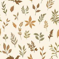 A seamless pattern featuring various autumn leaves in different shapes and shades, creating a fresh and natural botanical design vector