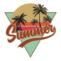 summer logo with palm trees, triangle shape and a sun. vector