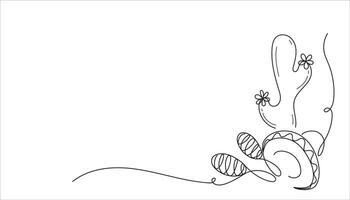 A Mexican themed corner element drawn by one line. Design for celebrate cinco de mayo, page,web banner. Sketch of Mexican attributes. Continuous line drawing art. Minimalist illustration. vector