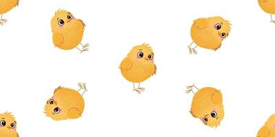 Seamless pattern with cute yellow chicks on a white background. Template illustration for textile, wallpaper, wrapping paper, and print. vector