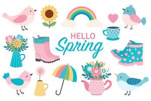 Spring illustration set. Hello spring. Clip art. simple flat style. vector