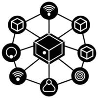 A black and white image of a network of different devices vector