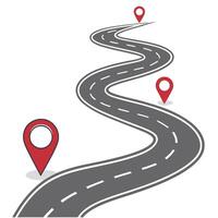 road with pinpoints on it and a map pointer vector