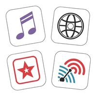 Four square icons with a globe, star, and a globe vector