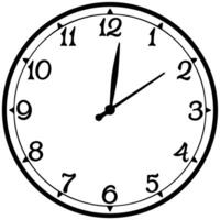 A clock is shown in black and white vector