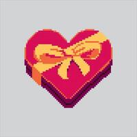 Pixel art illustration Heart Gift. Pixelated Red Heart Shape. Heart Shape Gift Icon pixelated for the pixel art game and icon for website and game. old school retro. vector