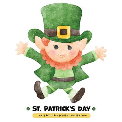 Cheerful St. Patrick's Day Leprechaun watercolor style