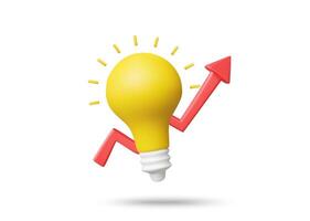 3D illustration render of light bulb icon and up arrow graph. Idea concept leading to financial growth. New and creative idea. Financial growth and success isolated on white background. vector