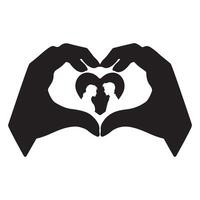 hands making heart shape with silhouette of couple vector