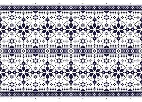 aztec cloth about Floral symbols are placed in two rows in front of the board, blue and white color style, ethnic fabric seamless pattern, design for cloth, carpet, batik, wallpaper, wrapping etc. vector