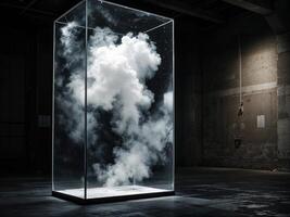 Clouds and smoke in a glass showcase. 3d rendering. Captured Cloud photo