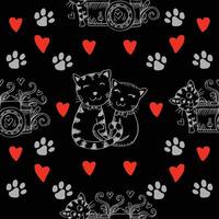Seamless pattern with cats, camera and hearts. vector