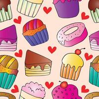 Seamless pattern with doodle colorful cakes vector