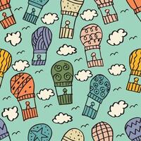 Seamless pattern with hot air balloons and clouds. vector