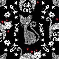 Seamless pattern with cats and hearts. vector