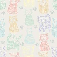 Seamless pattern with hand drawn cats. vector