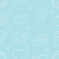 Seamless pattern with clouds, stars and rain. vector