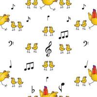 Seamless pattern with chickens and musical notes. vector