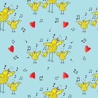 Seamless pattern with birds and musical notes. vector
