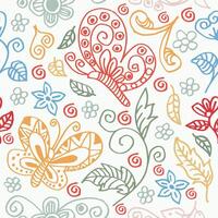 Seamless pattern with butterflies, flowers and leaves. vector