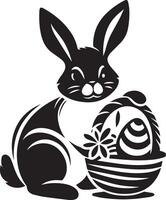 easter bunny with basket and eggs vector