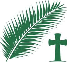 a palm leaf and cross with a green leaf vector