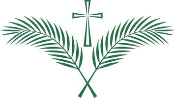 a cross and palm leaves on a white background vector