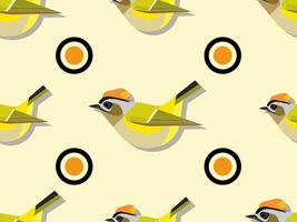 Seamless Pattern of Goldcrest Bird and Geometric Circles, Flat Illustration vector