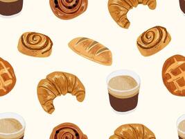 Bakery Delight A Seamless Pattern of Delicious Pastries and Coffee, background, wrapping paper, fabric pattern, wallpaper illustration vector