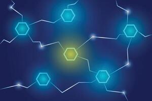 Abstract technology background. Cartoon electric backdrop. Lightning connection with hexagon shapes. vector