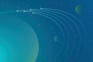 Light techno planets in space with cyber light trails. Circuit line technology digital on a blue background. Internet network connection, speed transfer data communication, cyber nano information. vector