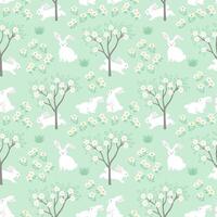 Easter seamless repeat pattern with cute rabbits on spring forest vector