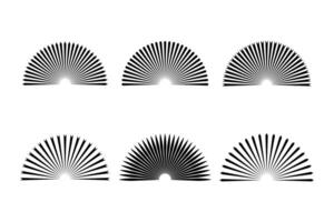 Half sunburst icon. Line half sunburst black frame icon set. Warped half circle sunlight rays set on white background. Simple illustration. vector