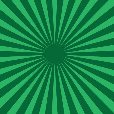 Green sunburst background. Green faded background with star, light rays, halftone effect. Abstract sunburst green background design. Simple illustration.