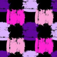 Seamless pattern with bright colored brush strokes squares on black. Trendy checkerboard texture. Geometric simple print for textile, fabric, wallpaper, wrapping, scrapbook and packaging vector