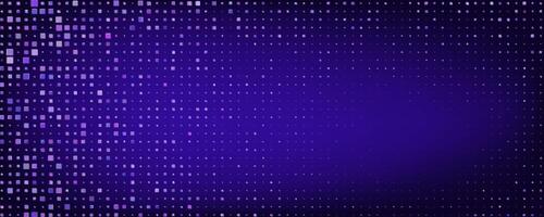 Trendy abstract background with digital pixel particles. Futuristic geometric style with purple color and glowing glitch effects. Modern halftone design. Great for banners, posters, presentation vector