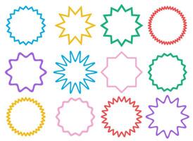 Set of colorful circle wavy ink drawn frames. Zigzag wavy edges, psychedelic photo frames, text boxes, tags. Abstract elements for template, stickers, promo material vector