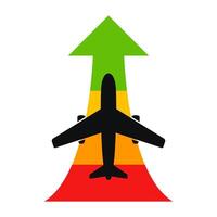 Flat image of black silhouette of passenger plane taking off vector